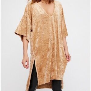 We the Free Gold Luxe Crushed Velvet V-Neck Tunic Size Small